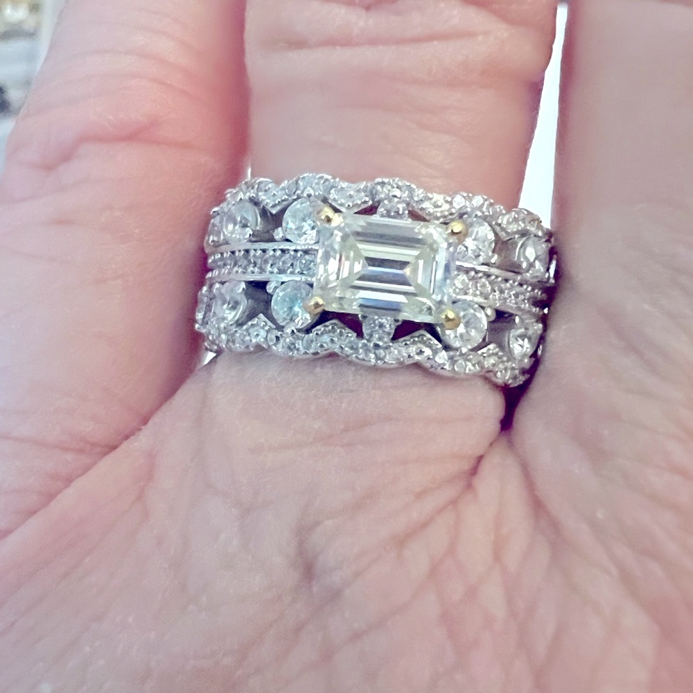5 x 7 Emerald cut Moissanite eternity band ring size 7
